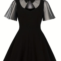  Women's Semi Sheer Polo Neck Dress