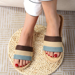 Women's Colorblock Flat Sandals Slip On Open Toe Non slip Linen Sole Slides