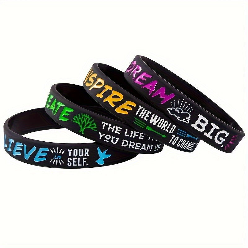 4Pcs Dream Inspire Create Believe Silicone Bracelet Wristband