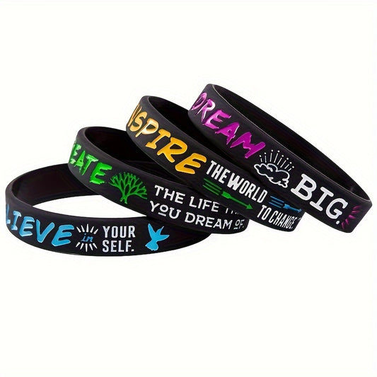 4Pcs Dream Inspire Create Believe Silicone Bracelet Wristband