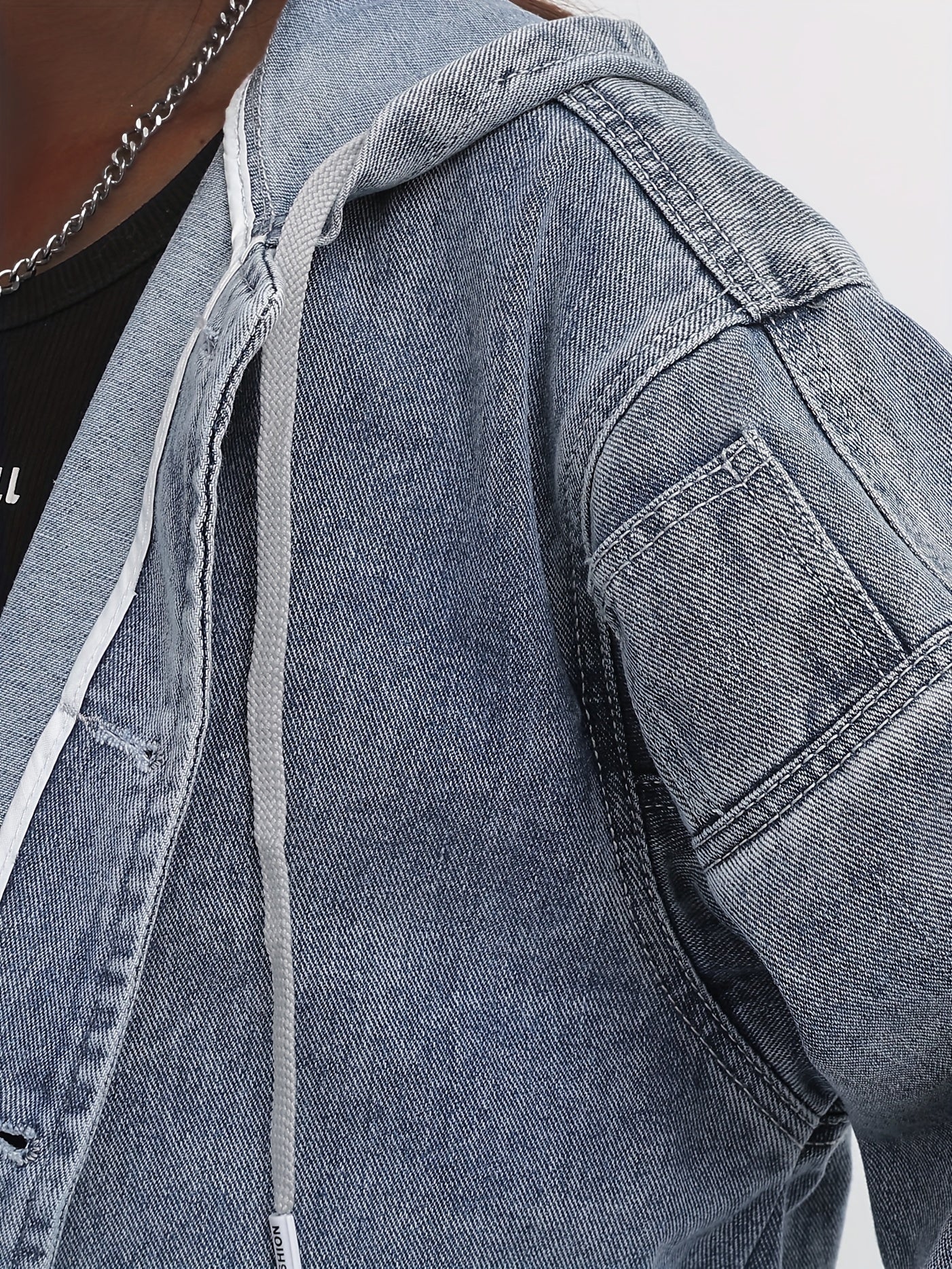  Casual Denim Top Solid Hooded Drawstring Jacket