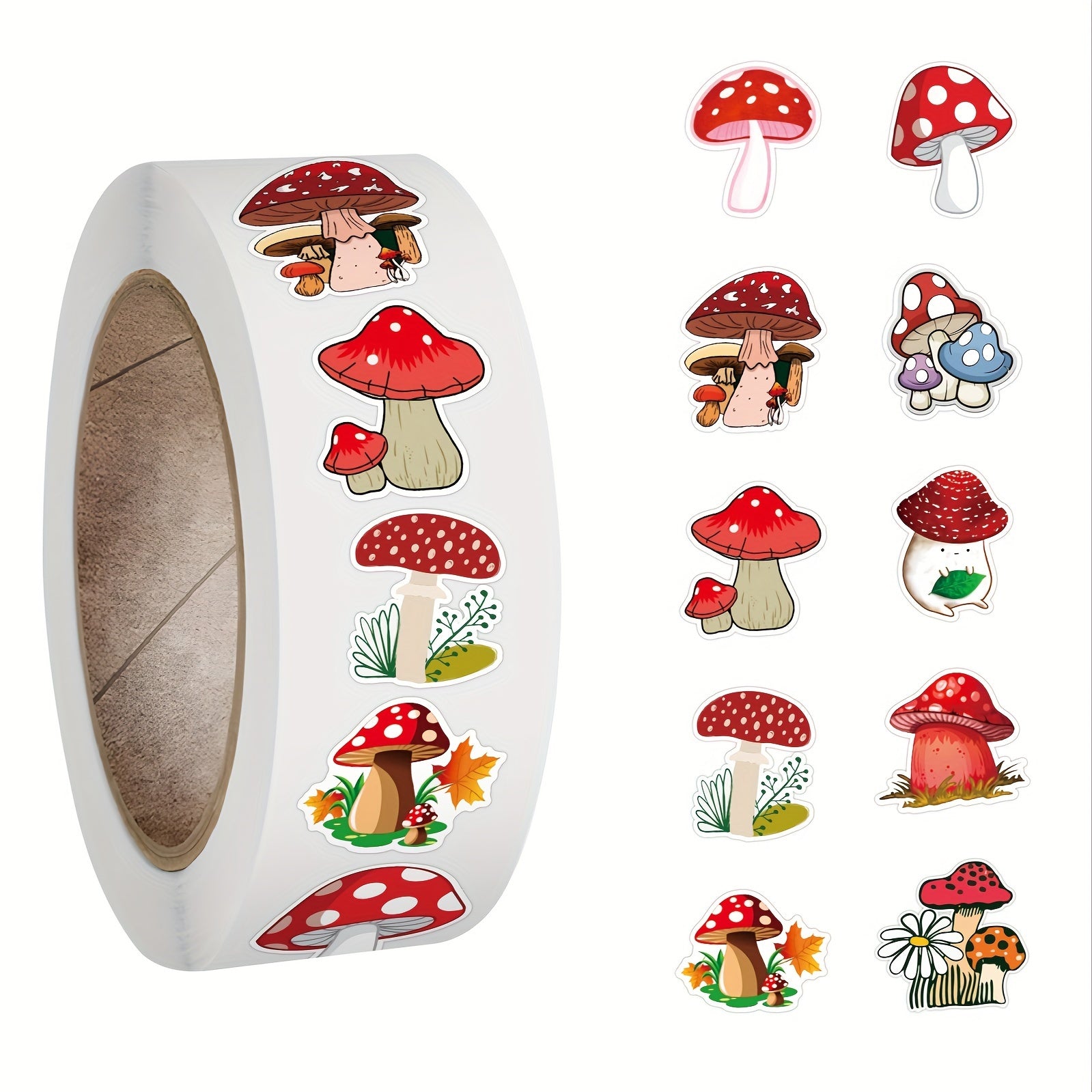 500pcs Mushroom Stickers Roll Vinyl Stickers L