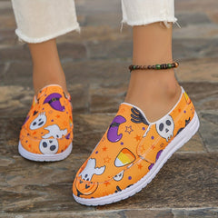 Women's Halloween Canvas Shoes Pumpkin Ghost Print Slip On Shoes