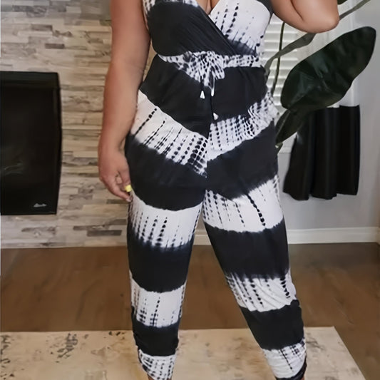  Tie Dye Surplice Neck Jumpsuit with Belt