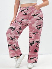 Women's Plus Camo Print Button Fly High Rise Cargo Jeans