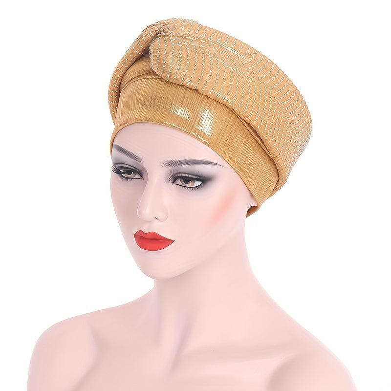 Rhinestone Decor Turban Cap Elastic Head Wrap Chemo Hats