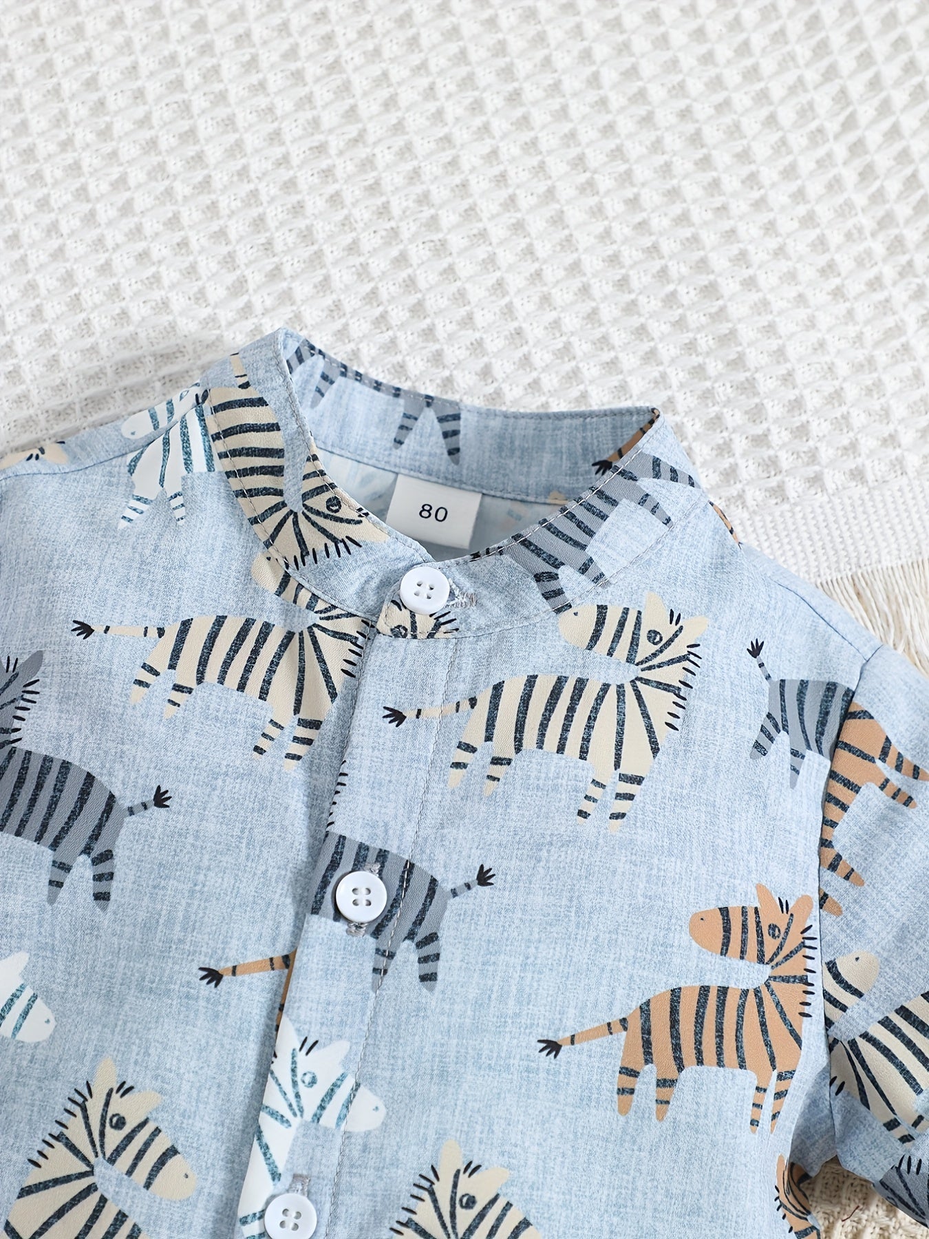 2pcs Baby Boys Animal Print Short Sleeve Shirt & Shorts Set