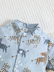 2pcs Baby Boys Animal Print Short Sleeve Shirt & Shorts Set