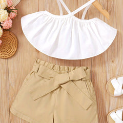 Baby Girls Halter Crop Top & Belted Shorts Set