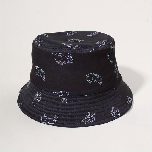 Running Rabbit Print Bucket Hat Casual Basin Hats Outdoor Sunscreen Beach Hats