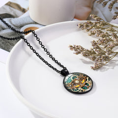 Steampunk Clock Shape Pendant Necklace Animal Pattern Goth Mech