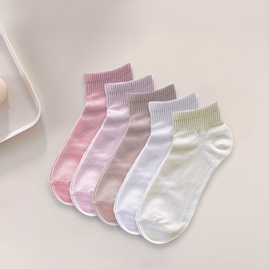 5 Pairs Solid Socks Comfy & Breathable All match Socks