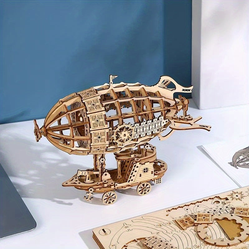 3D Wooden Airship Puzzle DIY Wooden Blimp Model Adult's Toy