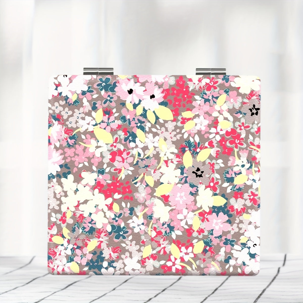 Portable Pocket Makeup Mirror Floral Style HD Small Foldable