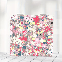 Portable Pocket Makeup Mirror Floral Style HD Small Foldable