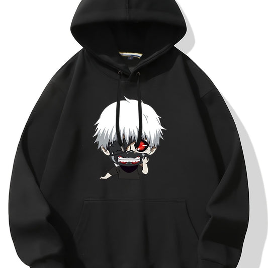 Anime Print Hoodie Fleece Pullover Active Hooded Sweatshirt