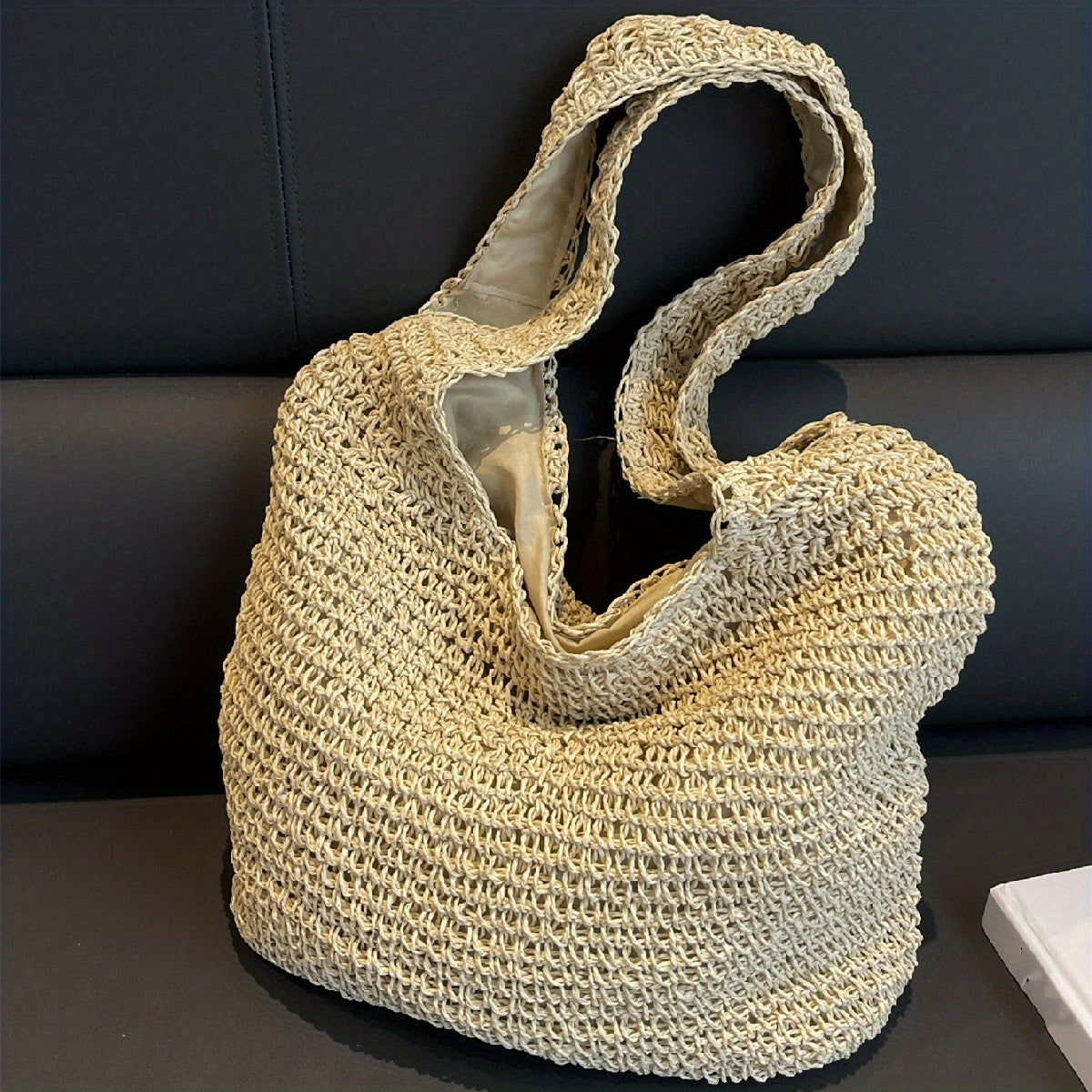 Straw Woven Beach Bag Large Capacity Shoulder Tote Boho Style Travel Holiday