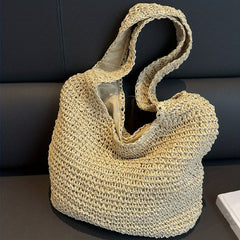 Straw Woven Beach Bag Large Capacity Shoulder Tote Boho Style Travel Holiday