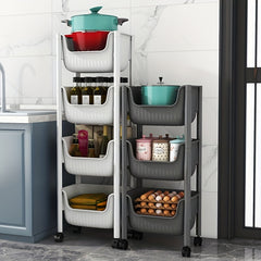 1pc Plastic Rolling Cart With Handle Storage Trolley Movable Storage Rack