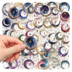 50pcs Galaxy Crescent Moon Stickers - Celestial Designs for DIY Projects