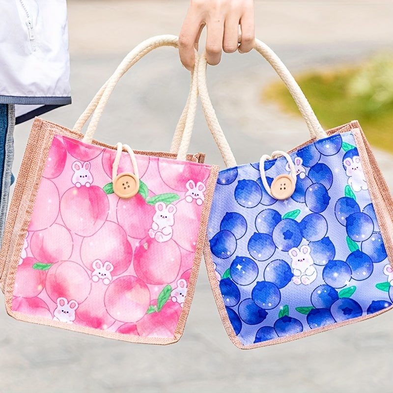 Cotton Linen Cartoon Insulated Lunch Bag