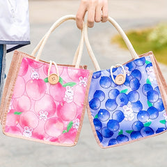 Cotton Linen Cartoon Insulated Lunch Bag