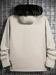 Hooded Winter Jacket Men's Solid Zip Up Padded Jacket