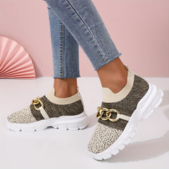 Women's Chain Decor Ombre Sneakers Slip On Comfort Casual Shoes