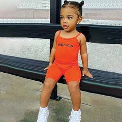 Girls Letter Graphic Cami Romper Casual Sports Jumpsuit Kids Summer Clothes