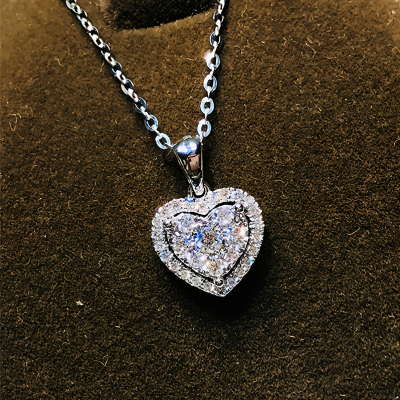 Crystal Pendant Necklace Silver Heart Chain Necklace for Women