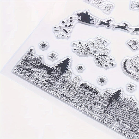 Christmas Santa Claus Snowflake House Transparent Stamp