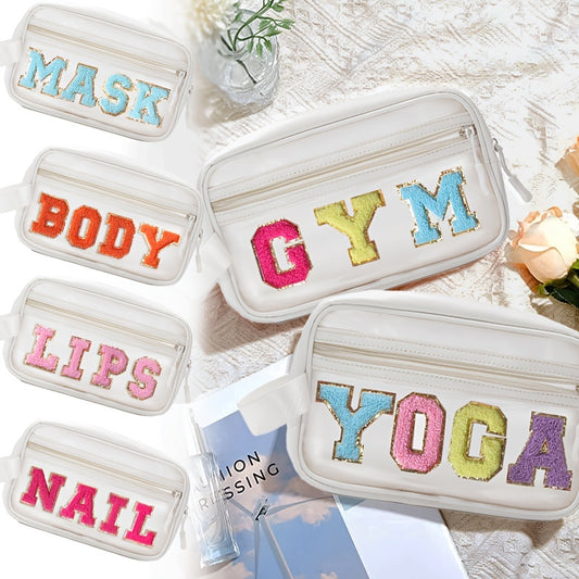 Chenille Letter Patch Clear Makeup Bag Toiletry Pouch for Women