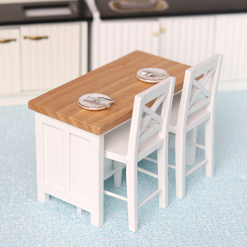 1:12 Scale Dollhouse Dining Table and Chairs Set with Food Items
