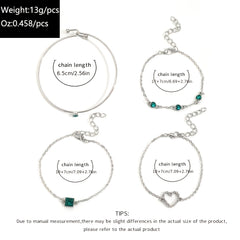 4 Pcs Hollow Chain Bracelet Set Heart Shape Gems Bangle Adjustable Jewelry