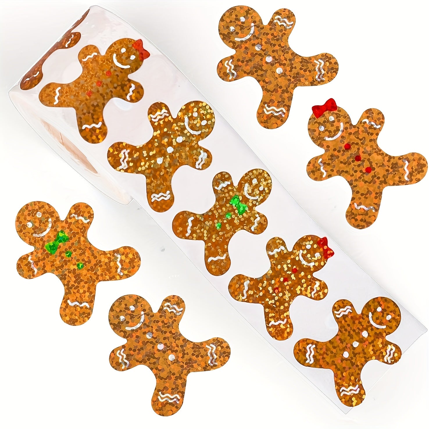 500pcs Gingerbread Sticker Roll - Colorful Biscuit Shape Self Adhesive Sticker
