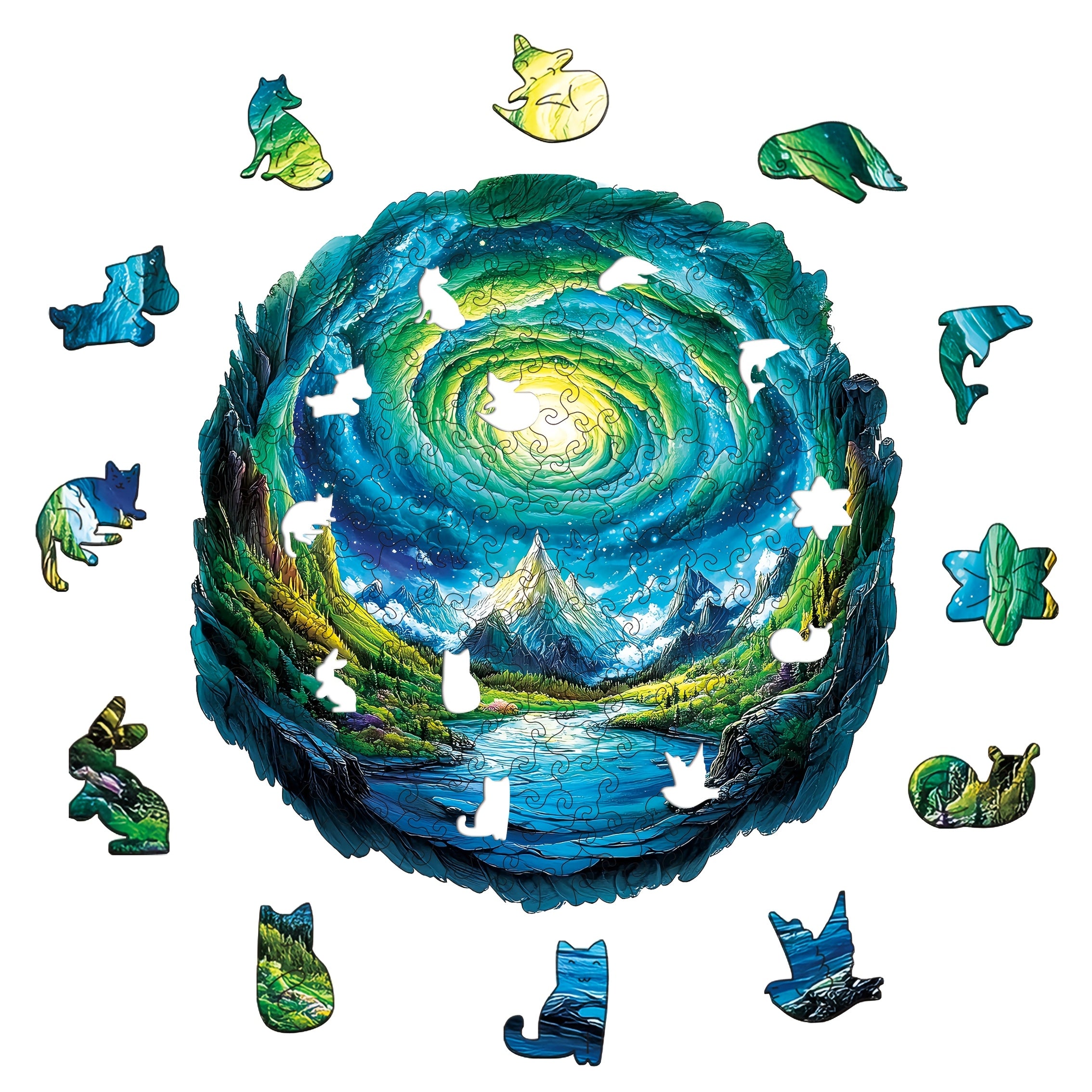 Vibrant Forest Wooden Jigsaw Puzzle - Van Gogh Starry Night Theme