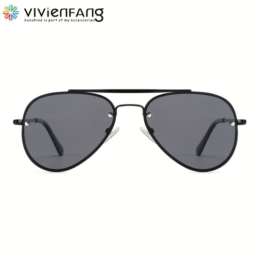 VIVIENFANG Rimless Polarized Aviator Sunglasses Retro 70s Top Bar UV Protection