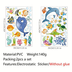 Ocean Fish Dolphin Stained Glass Privacy Film Non-Adhesive UV Blocking