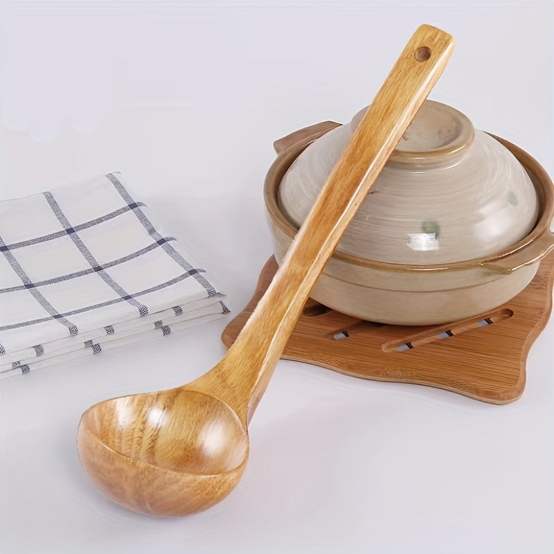 Non Stick Soup Spoon with Long Wooden Handle for Easy Cooking and Serving