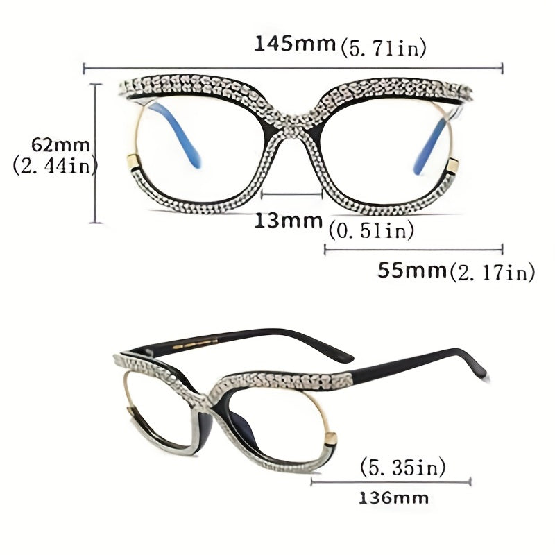 Rhinestone Clear Lens Glasses Y2K Cat Eye Casual Eyewear