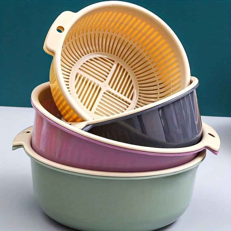 3pcs Reusable Double Layer Drain Basket for Vegetables and Fruits Colander