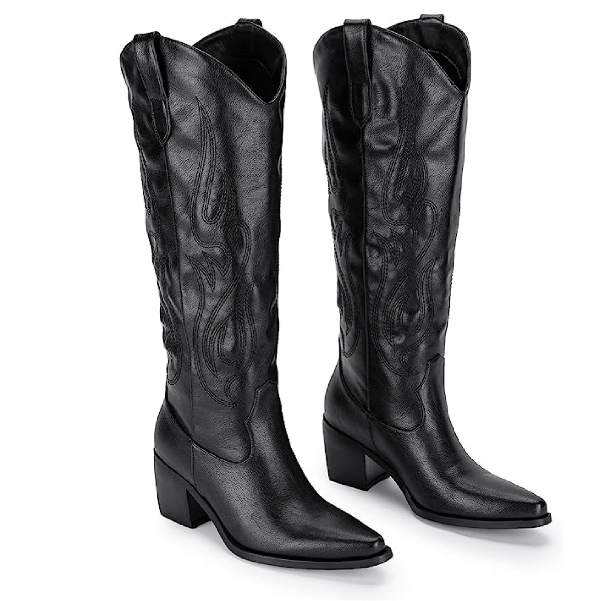 Women's Western Cowboy Boots Chunky Heel Embroidered Wide Calf