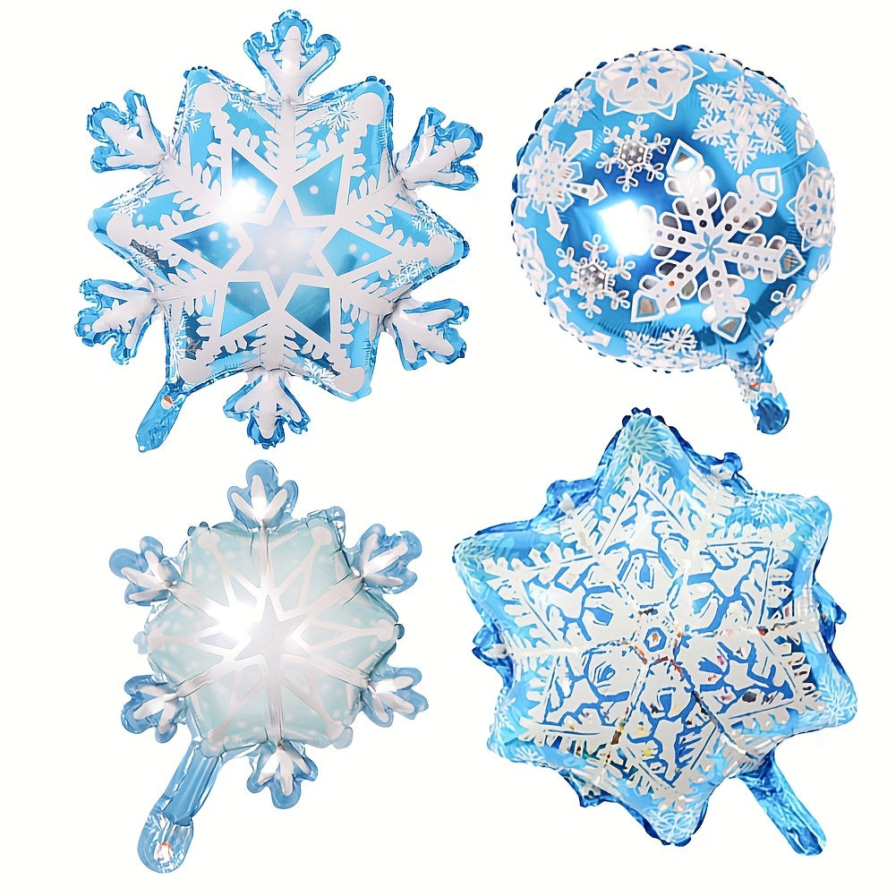 4pcs Snowflake Balloons Large And Small Snowflake Aluminum Foil Decorations