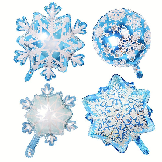 4pcs Snowflake Balloons Large And Small Snowflake Aluminum Foil Decorations