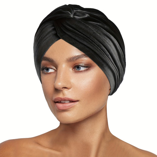 Velvet Turban Hat Wrap Cover Pre Tied Knot Bonnet Head Wraps For Women