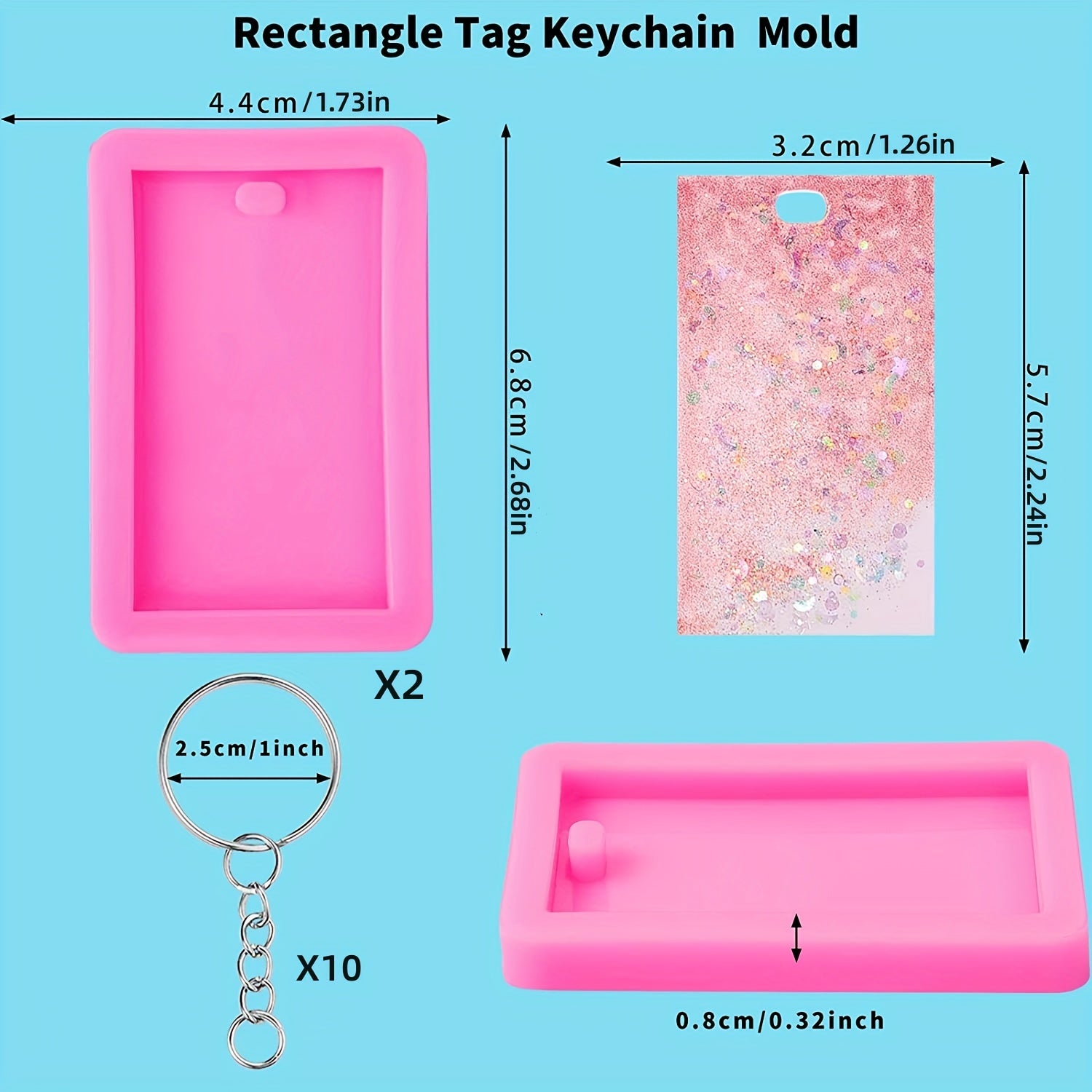 12pcs Rectangle Tag Keychain Silicone Mold Resin Keychain Mold
