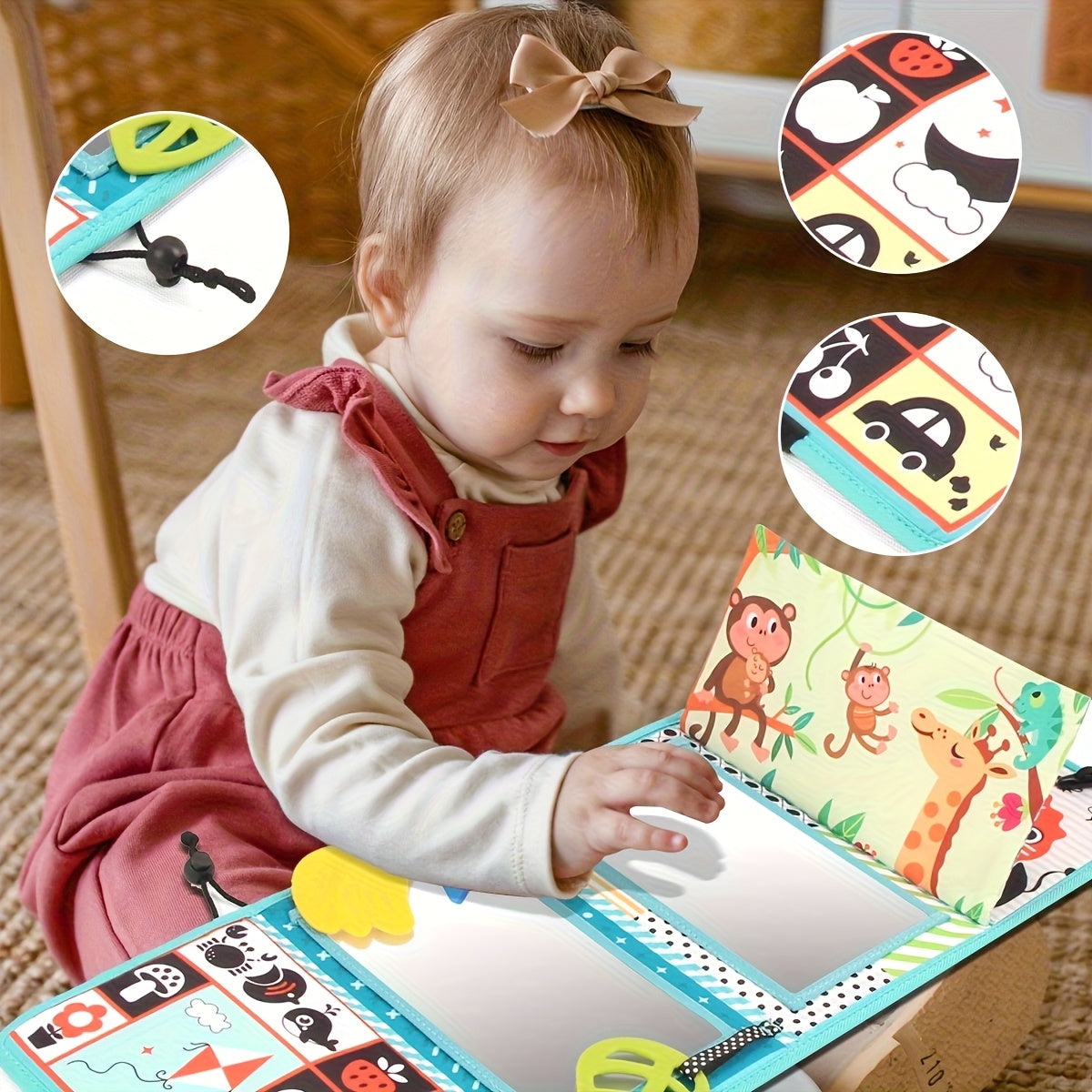 Green Double Sided Mirror Cloth Book 3 in 1 Prone Toy