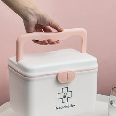 Pink Grid Medicine Basket Storage Box for Home Dorm