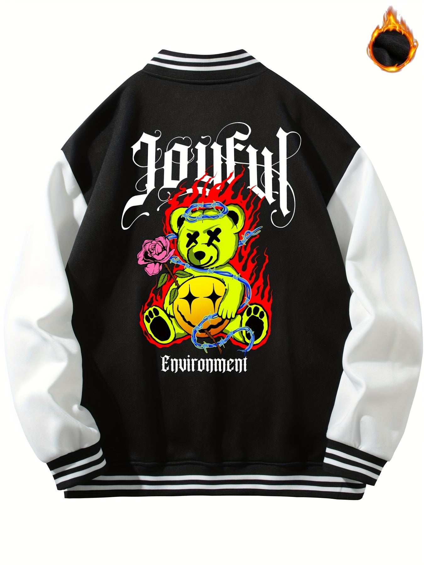 Men's Joyful Muppet Bear Print Jacket Long Sleeve Baseball Collar