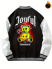 Men's Joyful Muppet Bear Print Jacket Long Sleeve Baseball Collar